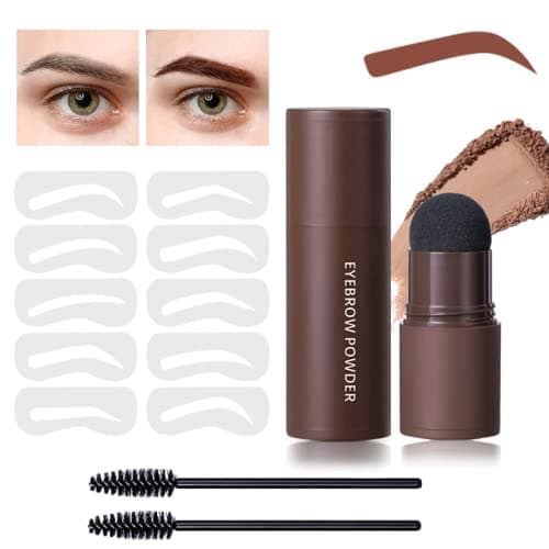 Image of Fashion Base Eyebrow Stencil Kit - Eyebrow Stamp Stencil Kit - 3 in 1 Hairline Shadow Powder with 10 Styles Reusable Eyebrow Stencils, 2 Eyebrow Pen Brushes (Natural brown)