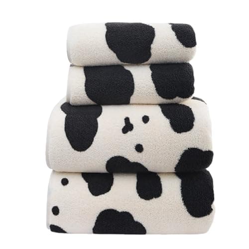 Image of Reheyre Cartoon Cute Cow Print Bath Towels, Strong Water Absorbent Quick Dry Animal Cow Bath Towel Bathroom Towel for Men, Women, Travel, Swim Towel+Bath Towel
