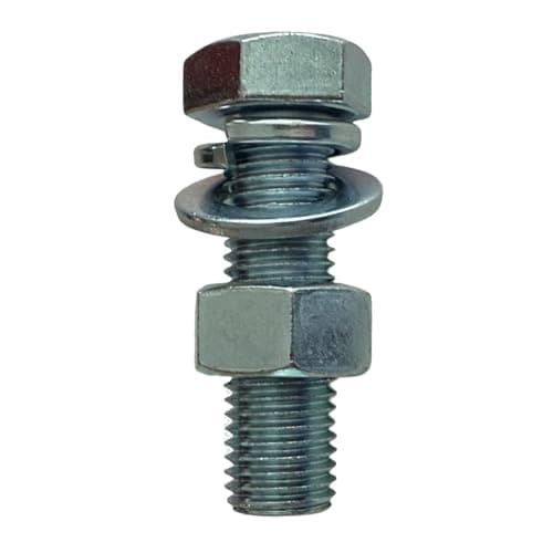 Image of MultiScrew M16 (16mm) x 45mm Hex Set Screw Bolts, Full Hexagon Nut, Form A Washer and Spring Washer. Grade 8.8 High Tensile Strength Steel Zinc Plated (Pack of 4)