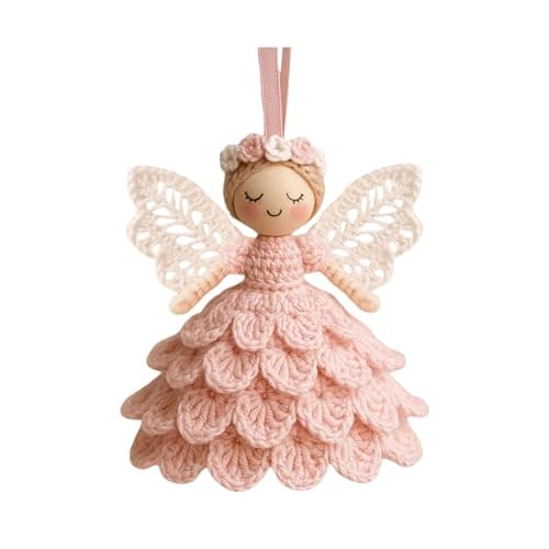 Image of Charming Crochet Fairy Doll Ornaments Christmas Tree Cute Knitted Pendant(Pink)