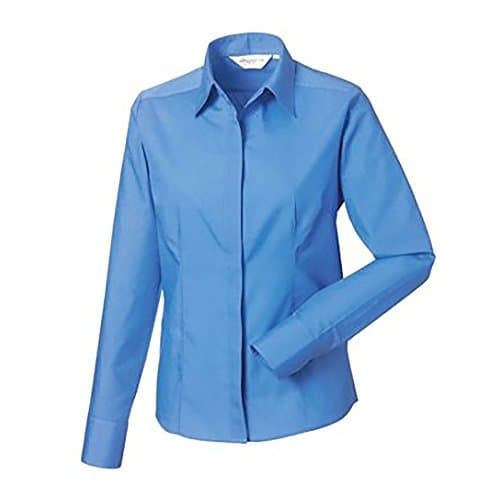 Image of Russell Collection Ladies/Womens Long Sleeve Poly-Cotton Easy Care Fitted Poplin Shirt (3XL) (Corporate Blue)