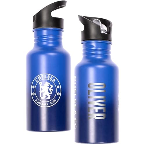 Image of Chelsea FC Personalised Metal Water Bottle 500ml – Engraved Name School & Training Bottle – Gift for Boys & Football Fans 100% leakproof BPA Free Drink Bottle