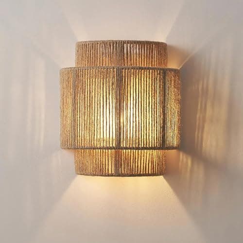 Image of XQIDIANAA 9inch Rattan Wall Sconces, Boho Wall Light Fixtures With Hemp Rope Rustic Wall Lights For Bedroom Bathroom Hallway Entryway Sconces Wall Lighting Bohemian Modern Wall Sconce