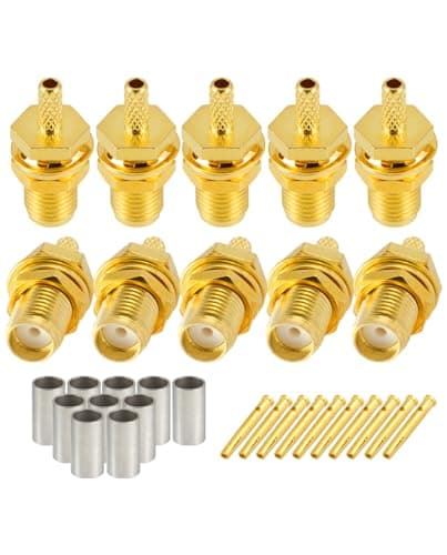 Image of Vecys 10 PCS SMA Connectors SMA Female Bulkhead Crimp Connector for RG316 RG174 RF Coax Cable
