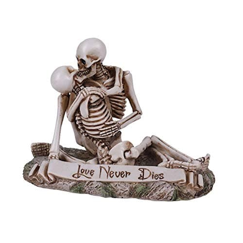 Image of SUMMIT COLLECTION Love Never Dies Skeleton Couple Kissing Figurine Statue Eternal Love Skull Wedding Cake Topper 6 inch L