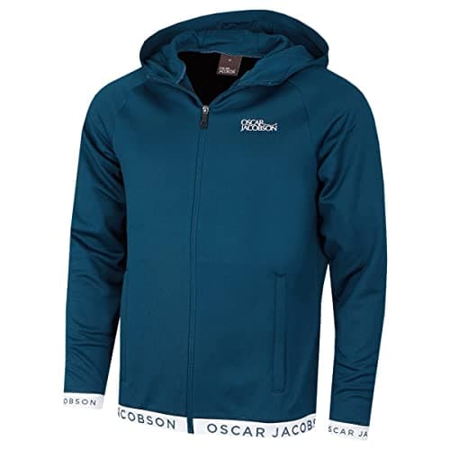 Image of Oscar Jacobson Mens Travis Full Zip Golf Hoody - Teal/White - M