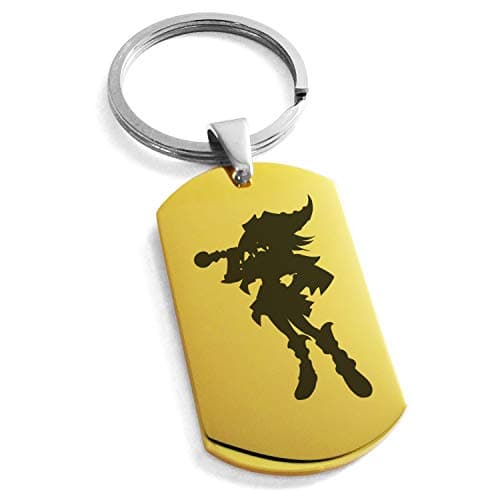 Image of Tioneer Yu-Gi-Oh! Dark Magician Girl Silhouette Gold Plated Stainless Steel Dog Tag Keychain Keyring