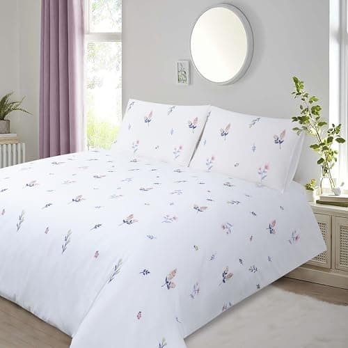 Image of YINFUNG King Size Duvet Cover Sets White Bedding Embroidered Floral Bedding Cotton Flower Quilt Cover Soft Breathable with 2 Pillow Cases (White, King 230x220 cm)