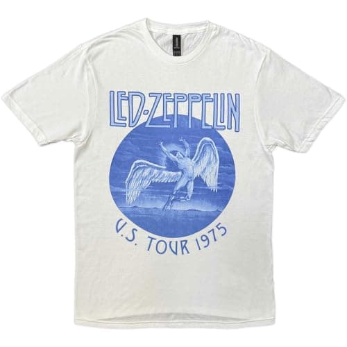 Image of Led Zeppelin T Shirt Tour 1975 Blue Wash Band Logo Official Mens White L