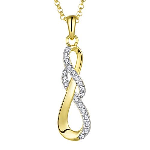 Image of JO WISDOM Women Infinity Necklace,925 Sterling Silver Pendant Necklace with 3A Cubic Zirconia with Yellow Gold Plated Jewelry for Women