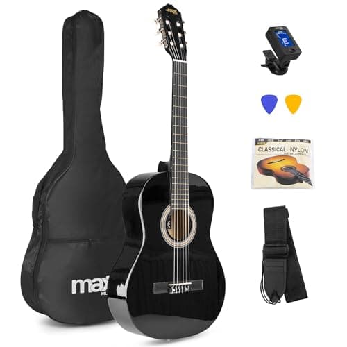 Image of Max SoloArt Classical Acoustic Guitar Starter Kit - Full Size Beginner Guitars Bundle for Students & Adults with Accessories and 6-Month Lessons, Black