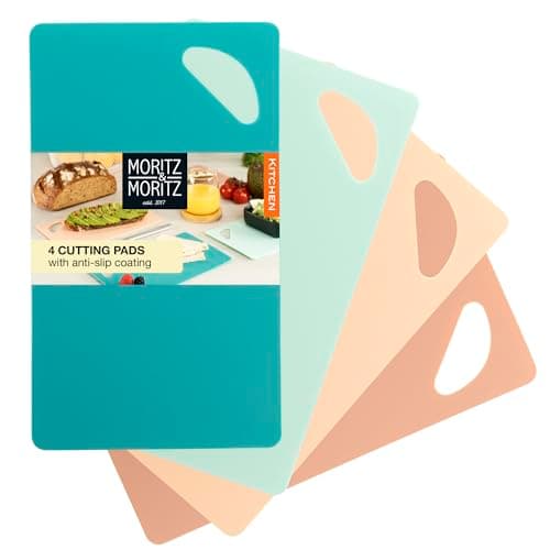 Image of Moritz & Moritz 4X Kitchen Cutting Boards 25 x 14.5cm - Chopping Boards for Kitchens - Coloured Chopping Boards Set - Anti-Slip Surface for Safe Cutting Grip Opening - Flexible Chopping mats