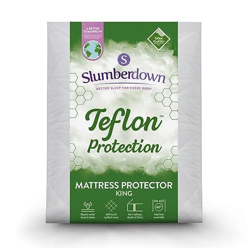 Image of Slumberdown Teflon Quilted Mattress Protector King Size - 30cm Deep Fitted Spill-Resistant Soft & Silent Mattress Cover | Breathable, Non-Allergenic, Washable (150 x 200cm)
