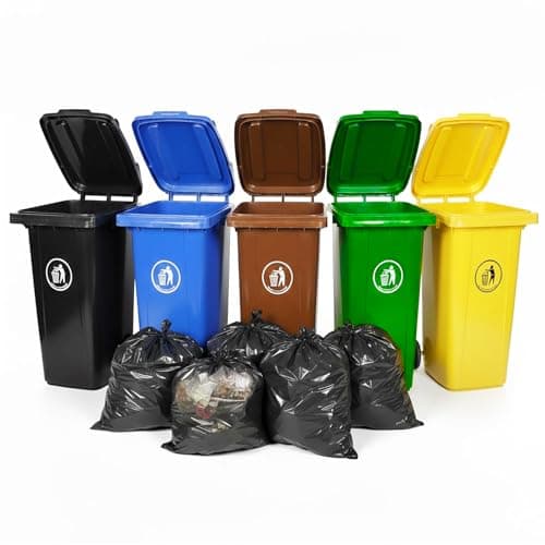 Image of Curvaso Wheelie Bin 120L Large Outdoor Waste Container | Heavy Duty Rubbish Dustbin for Household, Garden Workplace Weatherproof Lid & Rubber Wheels Brown