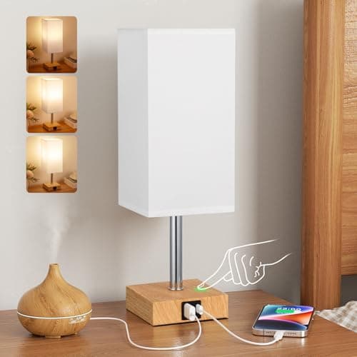 Image of Aooshine White Bedside Lamp, Table Lamps for Bedroom with Square Fabric Shade(Bulb Included)