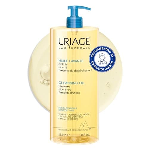 Image of Uriage Shower Oil 1L - Face & Body Wash - Dry & Sensitive Skin - Cleanses, Nourishes, Prevents Dryness - 25% Glycerin & Extra-Rich Agents - Physiological pH - Soap-Free