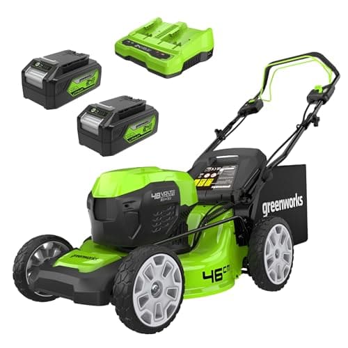 Image of Greenworks 48V (2x24V) Self Propelled Cordless Lawnmower for Large Lawns up to 480m2, 46cm Cutting Width, 55LBag PLUS Two 4Ah Batteries and Twin Charger, 3 Year Guarantee GD24X2LM46SPK4X