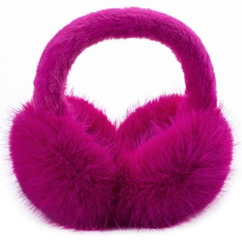 Image of ZMUBB Winter Ear Muffs for Women Men - Foldable Fuzzy Earmuffs Faux Fur Ear Warmer, Perfect Ear Covers for Cold Days, Rose Pink, One Size