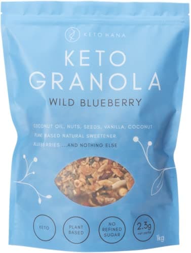Image of Keto Hana Wild Blueberry Keto Granola Keto Diet Vegan Grain Free Dairy Free Plant Based No Refined Sugars Gluten Free 2.3g Net Carbs Breakfast Cereal - Bulk, Family Pack 1kg/2.2lbs