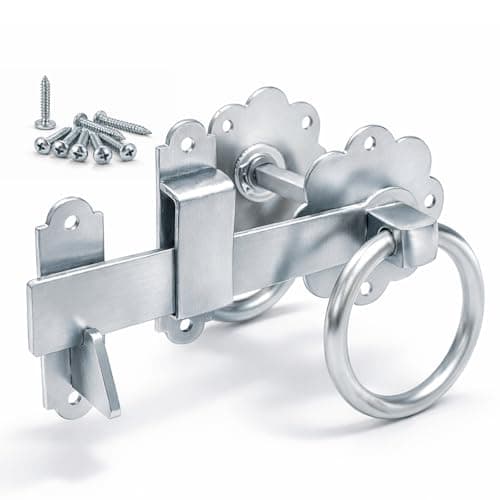 Image of Ring Gate Latch Silver for Wooden Gates Zinc Plated 6"/150mm Door Latch - Bright Zinc Plating (BZP) Solid Ring Handle Garden Gate Latches and Catches for External Door Lock