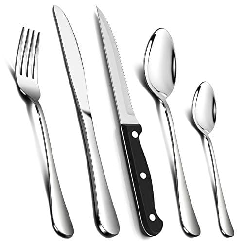 Image of 24 Piece Cutlery Sets with 6 Piece Steak Knives, Homikit Stainless Steel 30-Piece Silver Cutlery Flatware Set, Dinnerware Fork Knife Spoon Set Service for 6, Mirror Finished & Dishwasher Safe