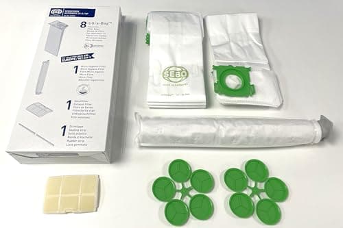 Image of SEBO 5828ER Service Box for X1 - X5 Vacuum cleaners includes 8 x Filter Vacuum Bags, Exhaust Filter, Electrostatic Microfilter and Sealing Strip, Green