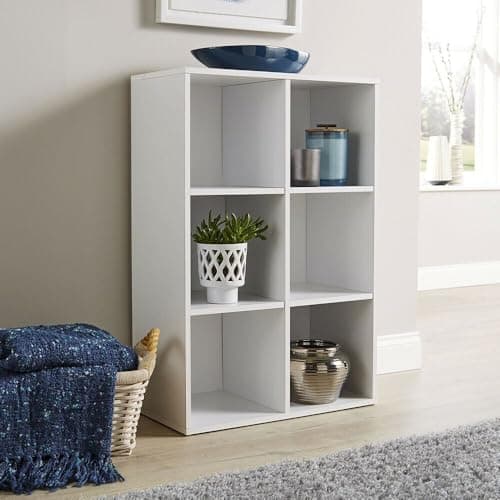 Image of Home Source Storage Cube 6 Shelf Bookcase Wooden Display Unit, White, 90cm