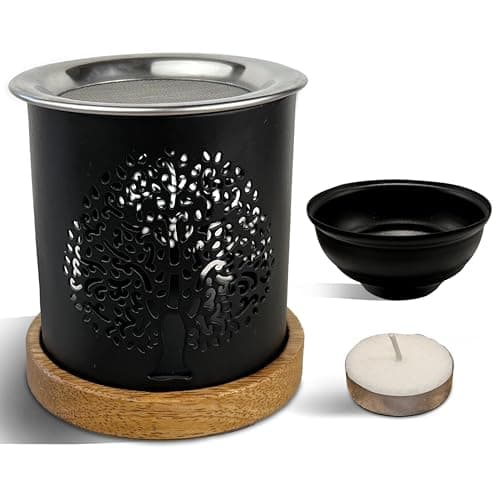 Image of Tree Of Life Aromatherapy Incense & Wax Melt Burner with Tea Light Holder – Metal Essential Oil, Resin & Bakhoor Diffuser for Home, Office & Spa | Relaxing Fragrance Gift (AL2)