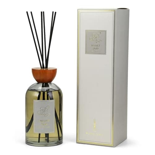 Image of Luxury Large Reed Diffuser 1000ml, Velvet Oud Room Diffusers, Long Lasting Air Fresheners, Round Glass Bottle with Fragrance Oil for Living Home, Office, Kitchen & Bathroom