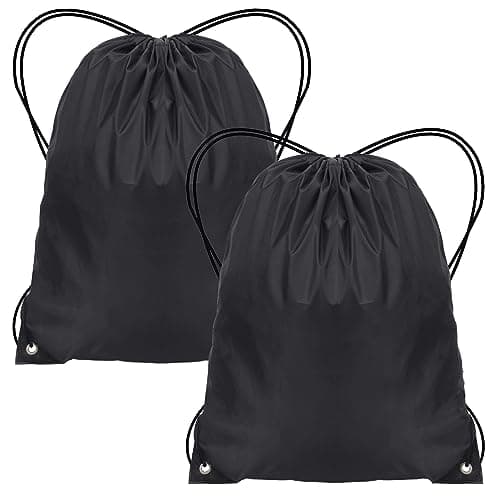 Image of JFmall Drawstring Bags, Swim PE Bags Drawstring Gym Bag for Kids Adults String Swimming Sports Bag for School Sports Swimming Gym Travel, Black-2 Pack (BB-black 2)