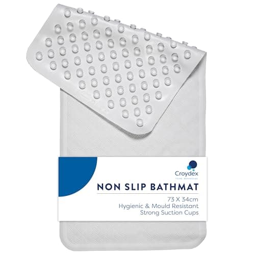 Image of Croydex Rubagrip Bath Mat Non Slip Anti Mould for Inside Bath - Slip Resistant with Secure Grip Suction Cups, Easy to Clean, Made from Natural Rubber, Anti-Bacterial Hygiene 'N' Clean (Medium)