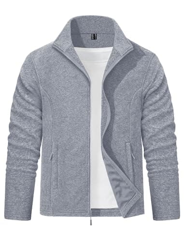 Image of EKLENTSON Outdoor Fleece Jacket for Men Full Zip Winter Thermal Windproof Coat Army Tactical Military Polar Fleece Lined Tops Light Grey,XL