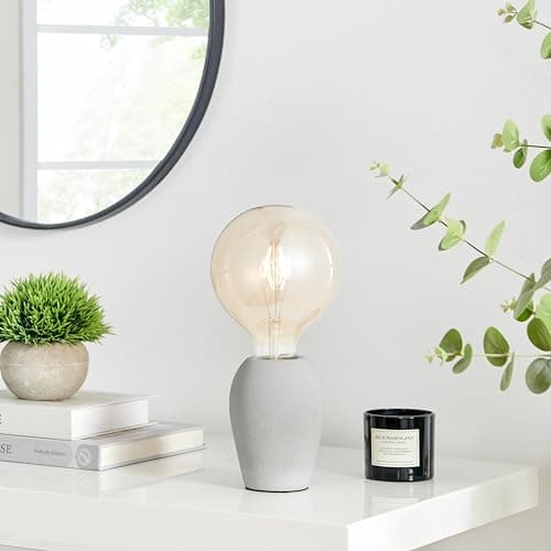 Image of Furniturebox UK Table Lamp - Kayla - Modern Desk Table Light - Industrial Style Exposed Bulb - Grey Concrete Effect Base - Minimalist Industrial Lighting - Living Room Office or Bedside Lighting