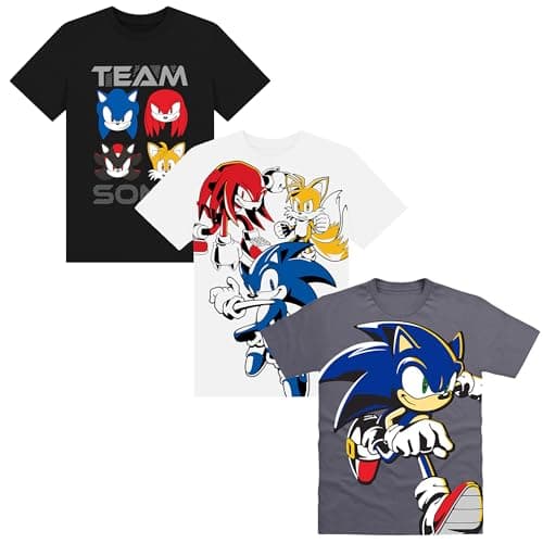 Image of Sonic 3-Pack Toddler and Kids T-Shirts – 100% Cotton, Multipack, Short Sleeve – Sonic, Tails, and Knuckles Designs – Sizes 5-6 Years
