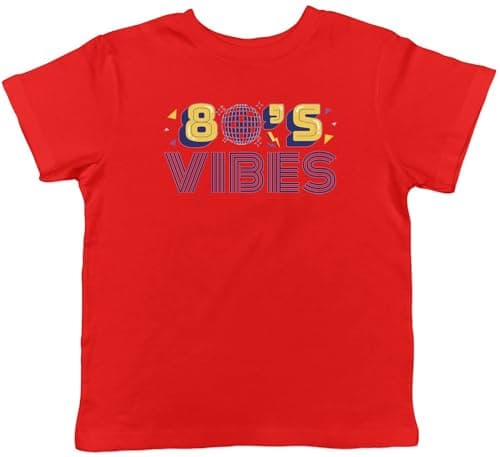 Image of Shopagift 80's Vibes Kids T-Shirt 1980 Pop Rock Hip Hop Music Metal Punk Childrens Tee Boys Girls Red