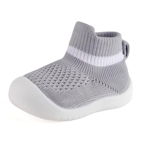 Image of MK MATT KEELY Baby Shoes Boys Girls Sock Shoes Toddlers Pre Walkers First Walking Shoes with Anti Slip Rubber Sole,Grey,9-12 Months