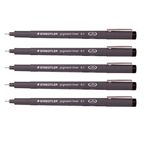 Image of Staedtler 0.1 mm Pigment Liner Fineliner Sketching Drawing Drafting Pens Pack of 5