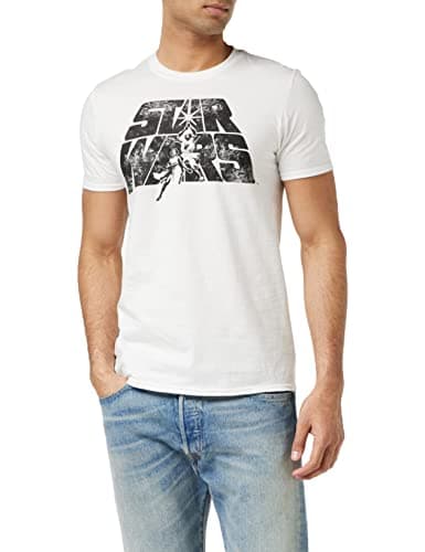 Image of Star Wars Men's Retro Logo Regular Fit Crew Neck Short Sleeve T - Shirt, White (White White), XX-Large (Manufacturer Size:XX-Large)