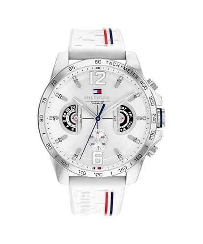 Image of Tommy Hilfiger Analogue Multifunction Quartz Watch for Men with Silicone, Stainless Steel or Leather Bracelet, Day & Date Sub-Dials, 5ATM Water Resistant