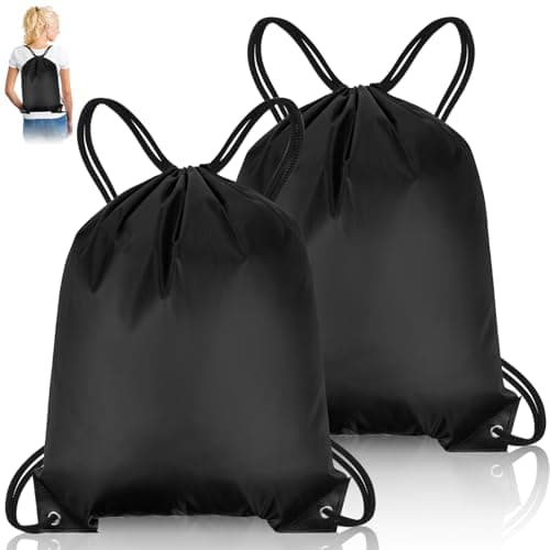 Image of GAOHUI 2PCS Drawstring Bags, Waterproof Swimming Bag for Kids Adults, Black PE Bags Small Gym Backpack for School Sports Swimming Gym Travel Beach