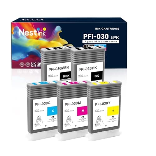 Image of Nestink PFI-030 ink cartridges (1 Photo Black, 1 Black, 1 Cayn, 1 Magenta, 1 Yellow) PFI030 ink Compatible with Canon pfi030 ink cartridges for Canon imagePROGRAF TA-240 TA-340 TA-20 TA-30 (5 Pack)