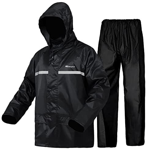 Image of WCBDUT Waterproof Jacket and Trouser Suit Set for Men/Women, Lightweight Raincoat Windproof Hooded Rainsuits Rain Gear(Small, Black)