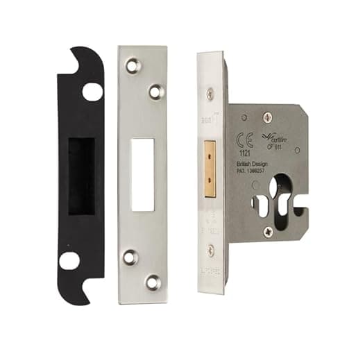 Image of Easi T Euro Profile Deadlock, Key-Operated, for Internal and External Wooden Doors, Residential and Commercial Use (Satin Stainless Steel, 64mm)