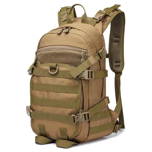Image of POWER KING 25L Military Tactical Backpack, Practical Rucksack for Men with Molle System Outdoor Hiking Backpack Army Backpack for Trekking, Traveling, Mountaining, Khaki