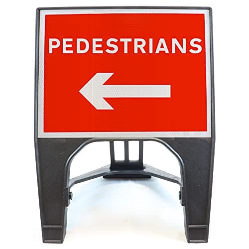 Image of Pedestrians Left 600x450mm Road Sign 7018a - Plastic Temporary Road Street Traffic Safety Sign for Road and Street Works - Freestanding with Reflective Sign Face