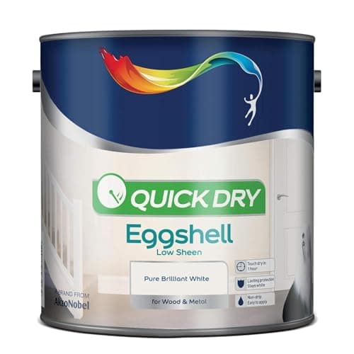 Image of HOCHSTE® Quick Dry Eggshell Paint, Pure Brilliant White, Water-Based Interior Paint, Low Odour, Non-Yellowing, Durable Wipeable Mid Sheen Finish, Trim, Doors, Skirting, White, (750ml, White)