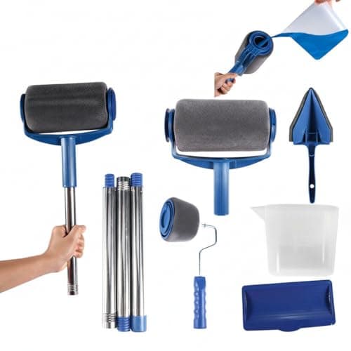 Image of Professional 8-Piece Paint Roller Set Long Handle Non Drip Painting Roller and Trays Pro Tool Kit for Ceilings and Walls Clean Cut Paint Edger Paint Runner Brush Kit