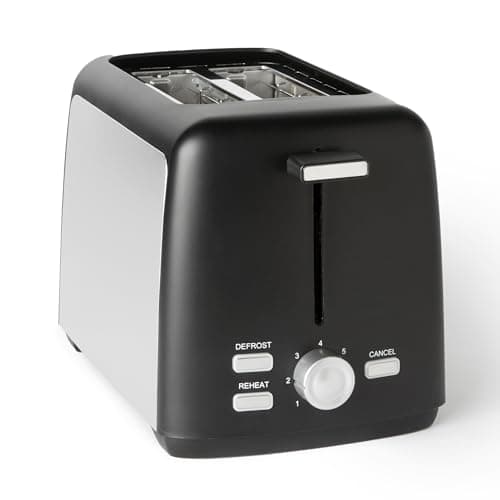 Image of Amazon Basics Toaster 2 Slice with 7 Shade Settings and Removable Crumb Tray, Extra Wide Slots, 800W, Black
