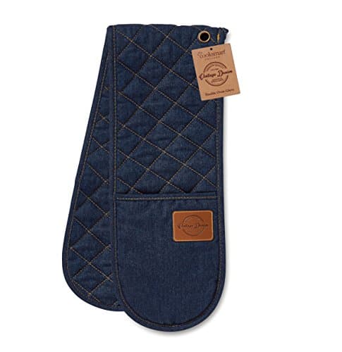 Image of Cooksmart Double Oven Gloves Heat Resistant | British Designed Heat Resistant Oven Gloves | Modern Oven Mitt & Potholder for Home Cooking | Heat Protection Kitchen Oven Gloves - Oxford Denim