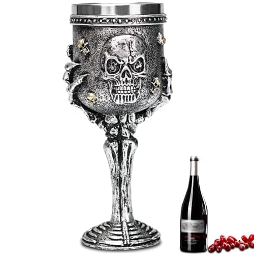 Image of ZONSUSE Skull Hand Goblet,Stainless Steel Skulls Beer Cup,Gothic Ghost Hand Wine Chalice,Halloween Wine Goblet,Medieval Drinkware for Gothic Horror Decoration Halloween Party Prop 200ml (Skull)